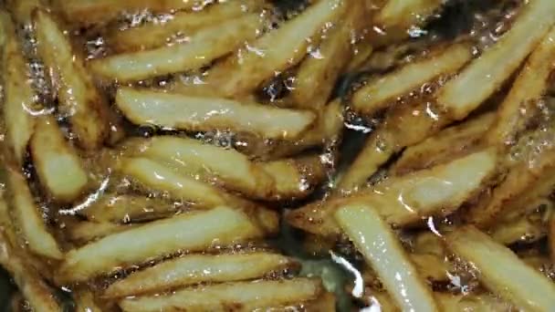 Patatesler Altın Kahverengiye Kadar Yağda Kızartılır — Stok video