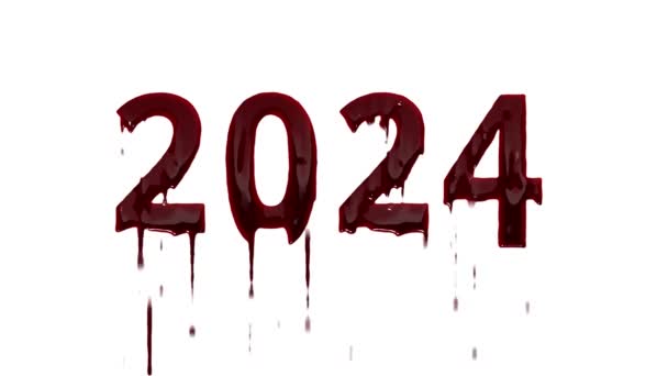 Ευτυχισμένο Νέο Έτος 2024 Χαιρετισμούς Αιματηρά Αριθμούς Κανάλι Άλφα — Αρχείο Βίντεο