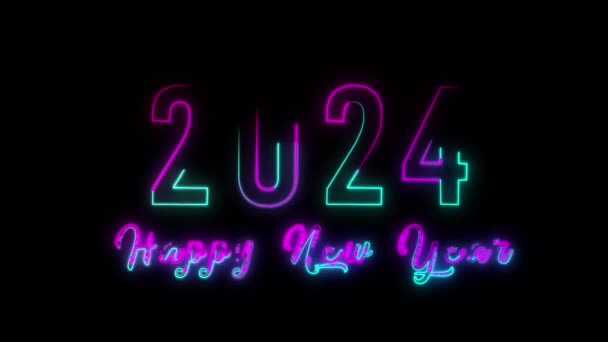 Felice Anno Nuovo 2024 Saluti Numeri Neon Lettere — Video Stock