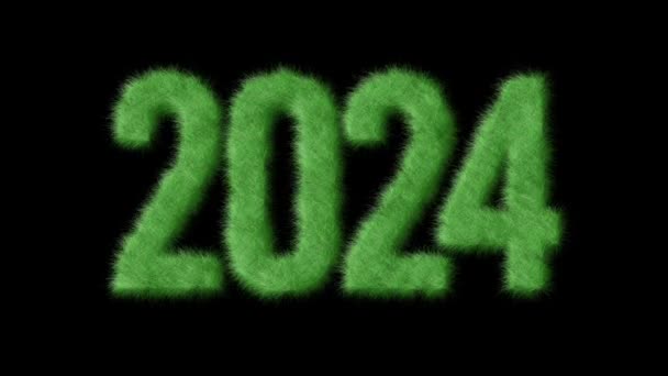 Šťastný Nový Rok 2024 Pozdravy Načechraná Zelená Písmena — Stock video