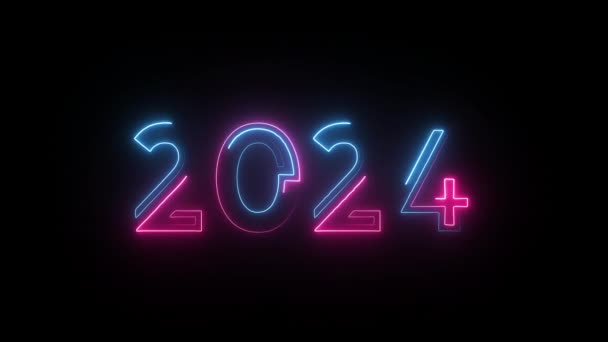 Frohes Neues Jahr 2024 Grüße Neues Jahr 2024 Neonzahlen Alpha — Stockvideo