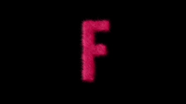 Puszysta Litera Kolorze Różowym Kanałem Alfa Futrzany Alfabet — Wideo stockowe