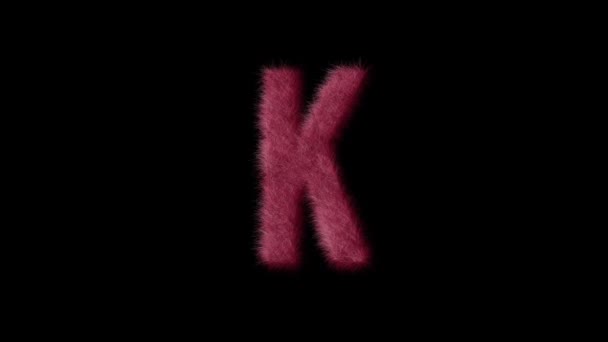 粉色蓬松字母K 带有Alpha通道 毛茸茸的字母表 — 图库视频影像