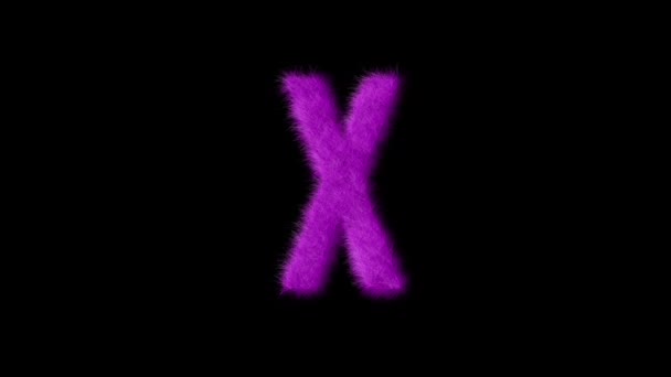 アルファチャンネル付きのピンク色のふわふわした文字X 毛皮アルファベット — ストック動画