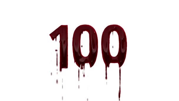 Blutige Zahl 100 Mit Alphakanal Zahl 100 Blut — Stockvideo