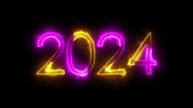 Yeni Yıl 2024 'ünüz kutlu olsun. Neon sayılar, alfa kanalı.
