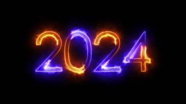 Yeni yılın kutlu olsun 2024 Neon numaraları, yeni yıl, alfa kanalı