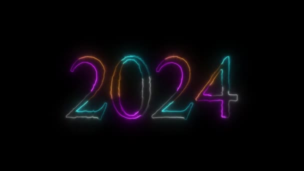 Frohes Neues Jahr 2024 Grüße Mit Neonzahlen Neues Jahr 2024 — Stockvideo