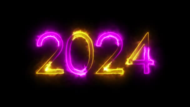 Поздравление Новым 2024 Годом Неоновыми Номерами Альфа Канал — стоковое видео