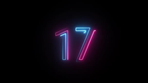 Neon Number Alpha Channel Neon Numbers Number Seventeen — Stock Video