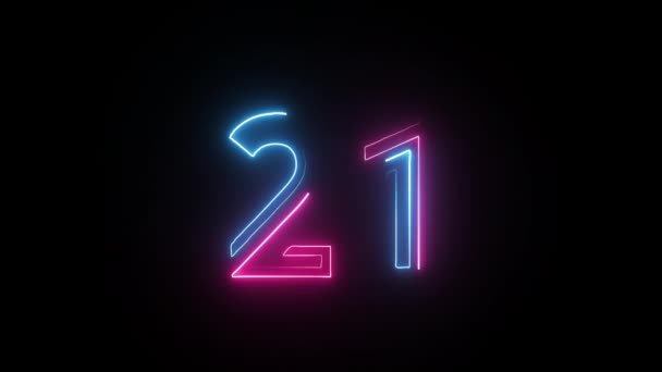 Neon Number Alpha Channel Neon Numbers Number Twenty One — Stock Video