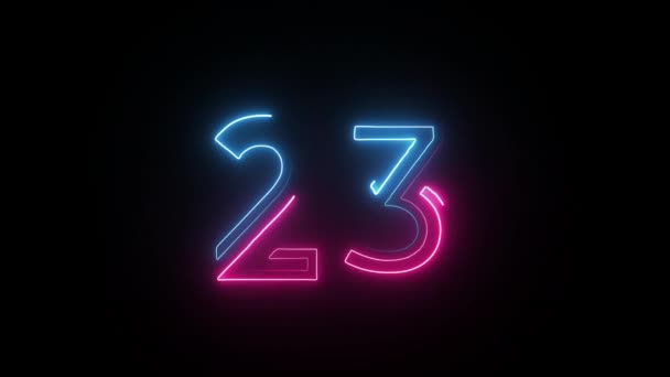 Neon Nummer Mit Alphakanal Neon Zahlen Zahl Dreiundzwanzig — Stockvideo
