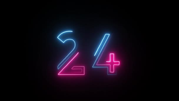 Neon Nummer Med Alfakanal Neonnummer Nummer Tjugofyra — Stockvideo