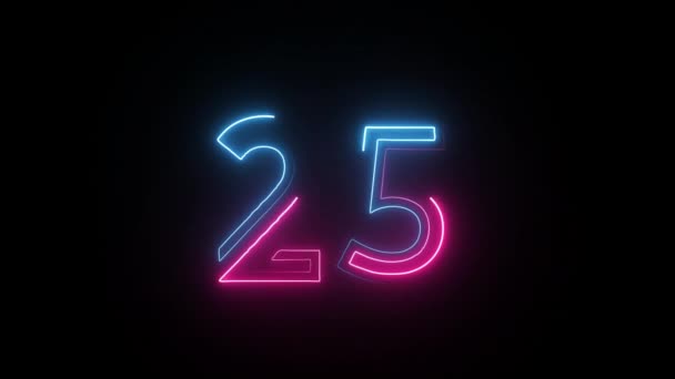 Neon Číslo Alfa Kanálem Neonová Čísla Číslo Dvacet Pět — Stock video