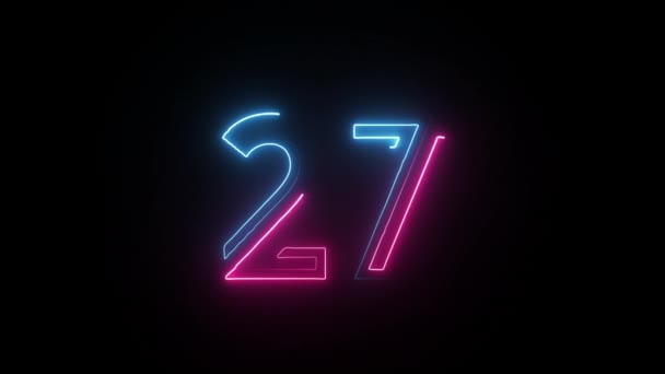 Neon Číslo Alfa Kanálem Neonová Čísla Číslo Dvacet Sedm — Stock video