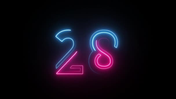 Neon Number Alpha Channel Neon Numbers Number Twenty Eight — Stock Video