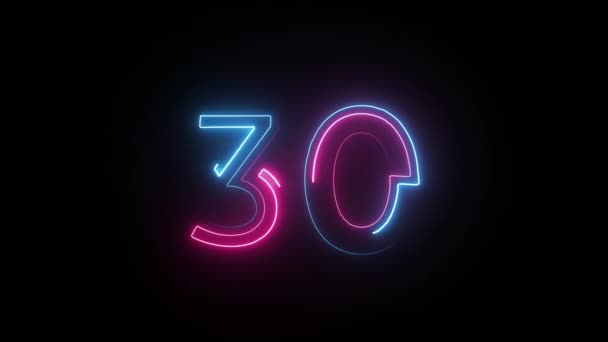 Neon Number Alpha Channel Neon Numbers Number Thirty — Stock Video