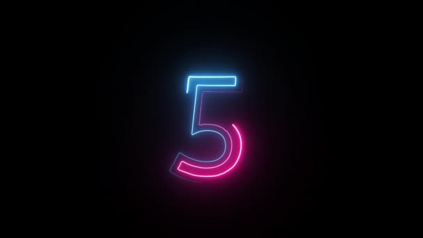 Neon Nomor Dengan Saluran Alpha Nomor Neon Nomor Lima — Stok Video