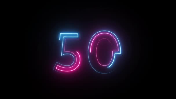 Neon Digit Alpha Channel Neon Digits Number Fifty — Stock Video
