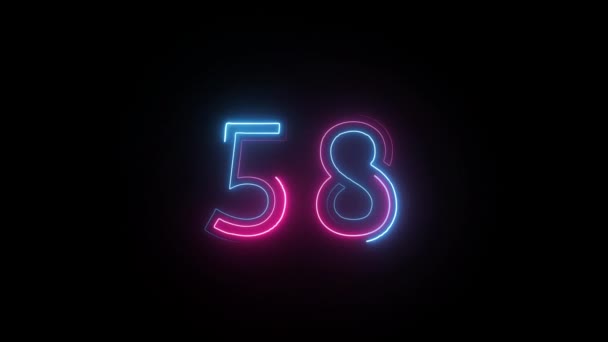 Neonová Číslice Alfa Kanálem Neonové Číslice Číslo Padesát Osm — Stock video