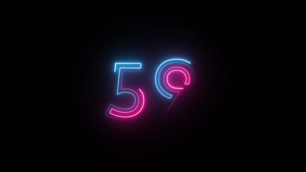 Neon Cijfer Met Alpha Kanaal Neon Cijfers Nummer Negenenvijftig — Stockvideo