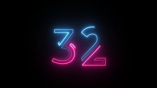 Neon Number Alpha Channel Neon Numbers Number Thirty Two — Stock Video