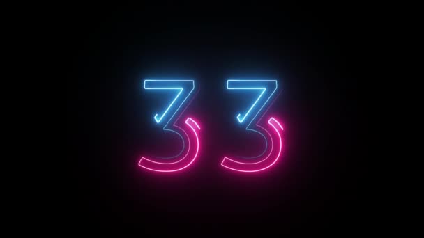 Neon Nummer Med Alfakanal Neonnummer Nummer Trettiotre — Stockvideo