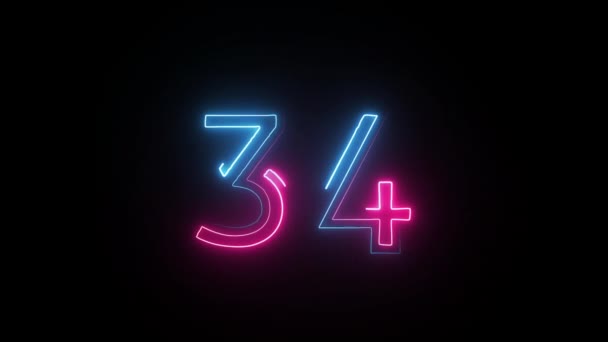 Neon Nummer Med Alfakanal Neonnummer Nummer Trettiofyra — Stockvideo