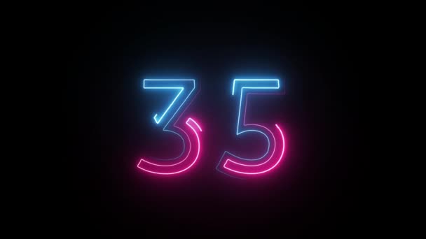 Neon Number Alpha Channel Neon Numbers Number Thirty Five — Stock Video