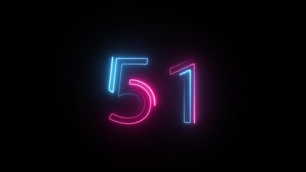 Neon Numarası Alfa Kanalı Neon Sayılar Elli Bir Numara — Stok video