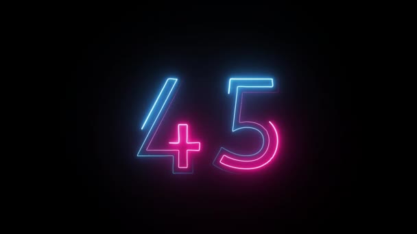 Neonové Číslo Alfa Kanálem Neonové Číslice Číslo Čtyřicet Pět — Stock video