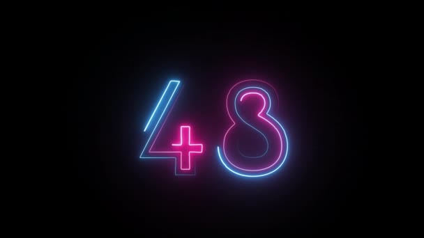 Neonové Číslo Alfa Kanálem Neonové Číslice Číslo Čtyřicet Osm — Stock video