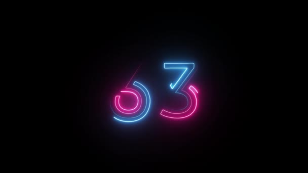 Neon Nummer Med Alfakanal Neonnummer Nummer Sextiotre — Stockvideo