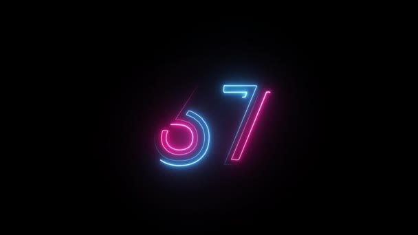 Neon Number Alpha Channel Neon Numbers Number Sixty Seven — Stock Video