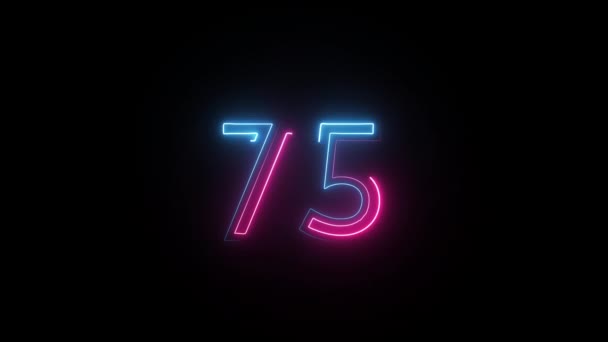 Neon Nomor Dengan Saluran Alpha Nomor Neon Nomor Tujuh Puluh — Stok Video