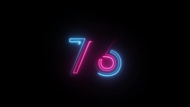 Neon Número Com Canal Alfa Números Néon Número Setenta Seis — Vídeo de Stock