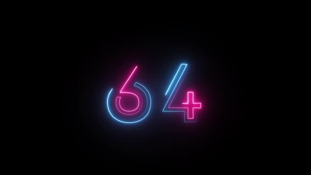 Neonové Číslo Alfa Kanálem Neonové Číslice Číslo Šedesát Čtyři — Stock video