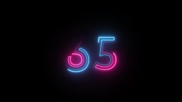 Neonové Číslo Alfa Kanálem Neonové Číslice Číslo Šedesát Pět — Stock video