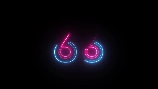 Neon Numeral Alpha Channel Neon Digits Number Sixty Six — Stock Video