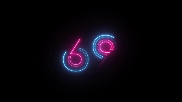 Neon Numeral Com Canal Alfa Dígitos Néon Número Sessenta Nove — Vídeo de Stock
