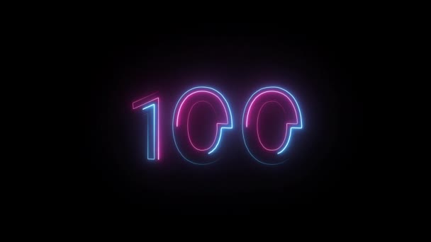 Neon Number 100 Alpha Channel Neon Numbers Number One Hundred — Stock Video