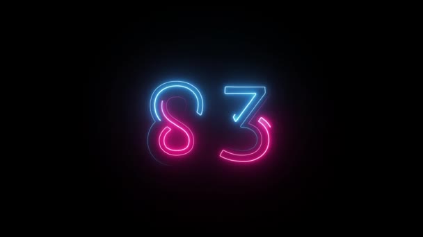 Neon Nummer Met Alfa Kanaal Neon Nummers Nummer Drieëntachtig — Stockvideo