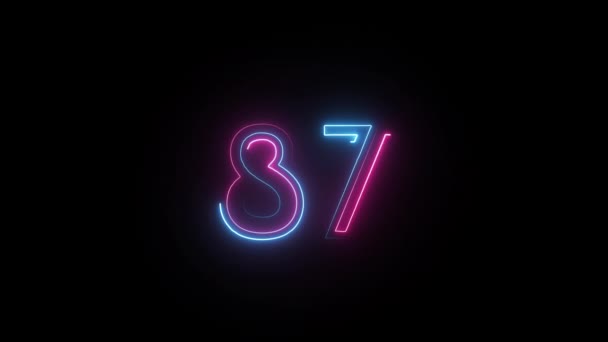 Neon Número Com Canal Alfa Números Néon Número Oitenta Sete — Vídeo de Stock