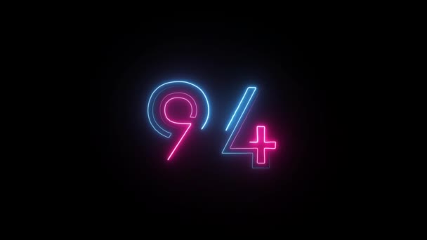 Neon Nummer Met Alfa Kanaal Neon Nummers Nummer Vierennegentig — Stockvideo