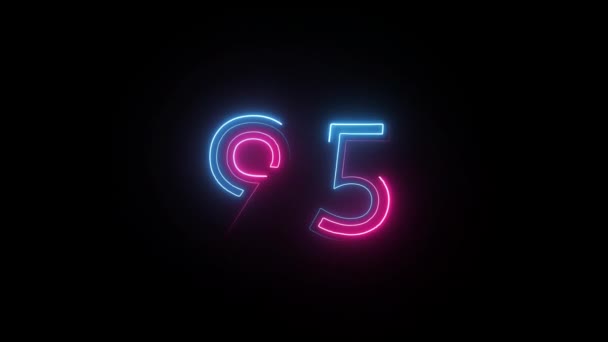 Neon Nomor Dengan Saluran Alpha Nomor Neon Nomor Sembilan Puluh — Stok Video