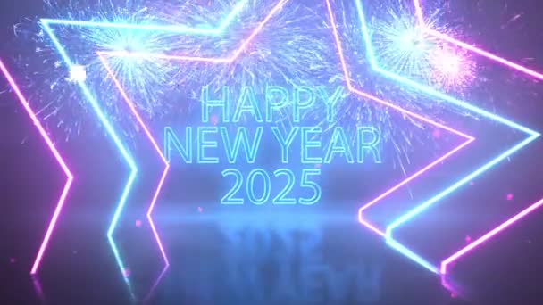 Felicitaciones Por Nuevo Año 2025 Estrella Neón Año Nuevo 2025 — Vídeos de Stock