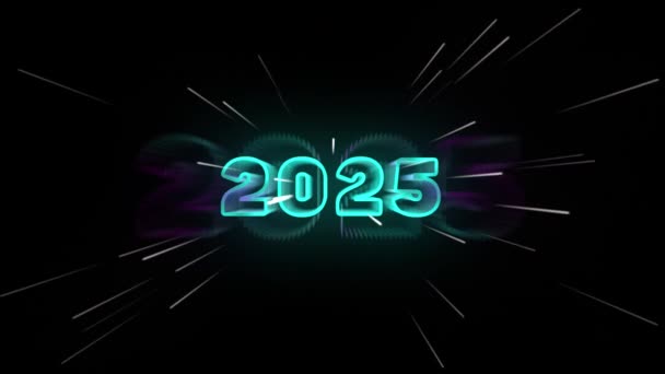 Gratulation Zum Neuen Jahr 2025 Neon Neujahr 2025 Schwarzer Hintergrund — Stockvideo