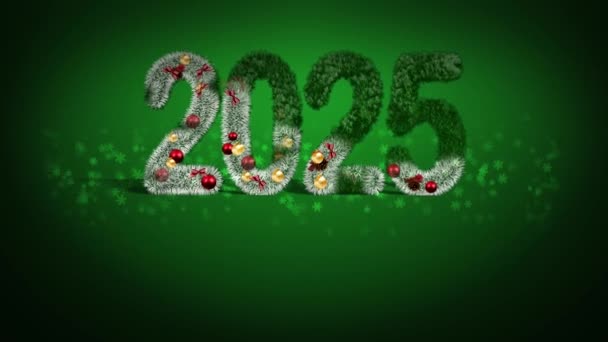 Gratulation Zum Neuen Jahr 2025 Zahlen Neujahrsstil Grüner Hintergrund Neues — Stockvideo