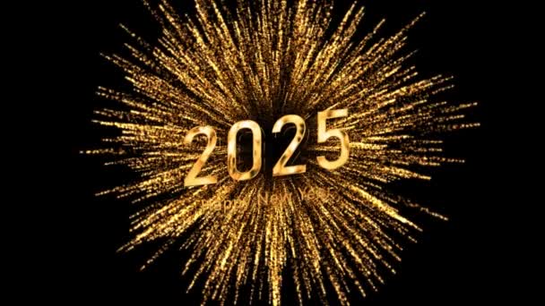 Feliz Ano Novo 2025 Saudação Com Fogos Artifício Dourados Férias — Vídeo de Stock
