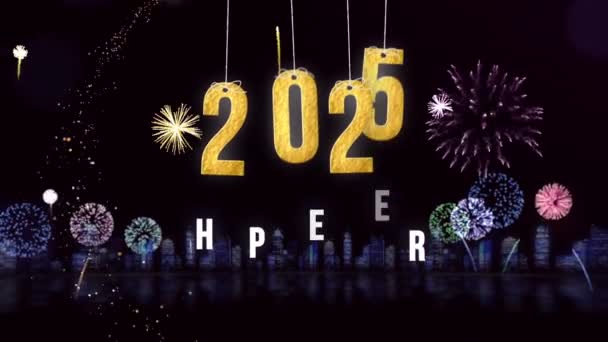 Szczęśliwego Nowego Roku 2025 Nocne Miasto Szczęśliwego Nowego Roku Pozdrowienia — Wideo stockowe